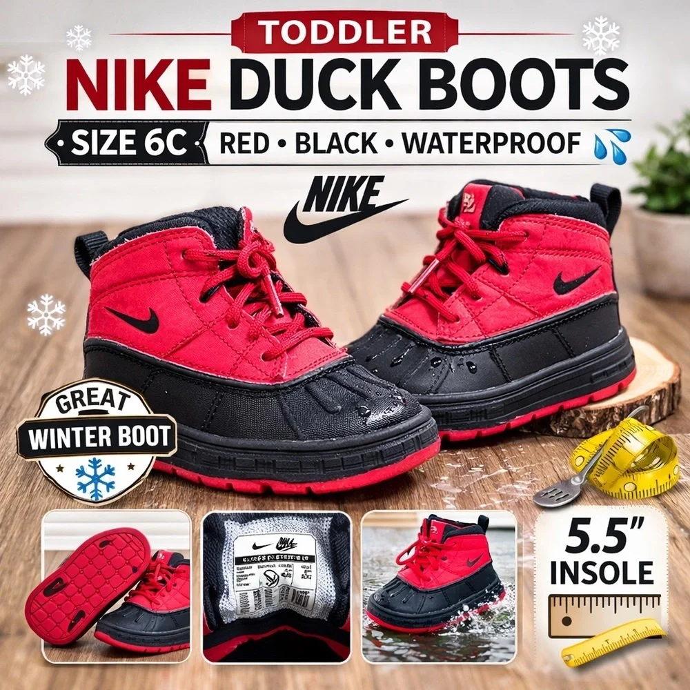 Nike Toddler Duck Boots Red Black Waterproof Winter Boots Size 6C